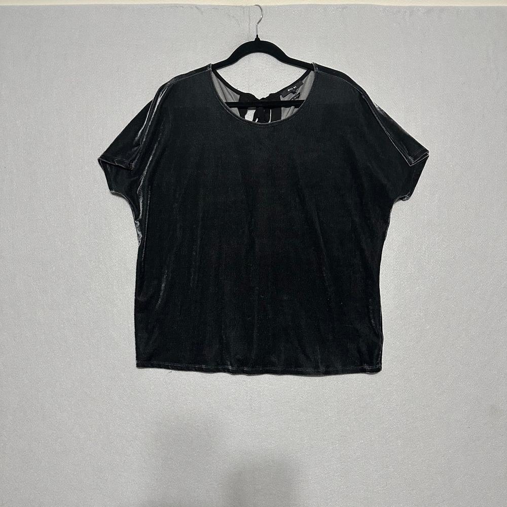 Miss Me Black Velvet Lace Up Back Short Sleeve Top Blouse Large TMT1267S
